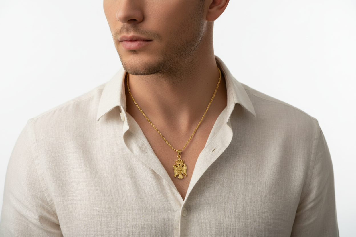 Goldene albanische Adler-Kette mit Mann